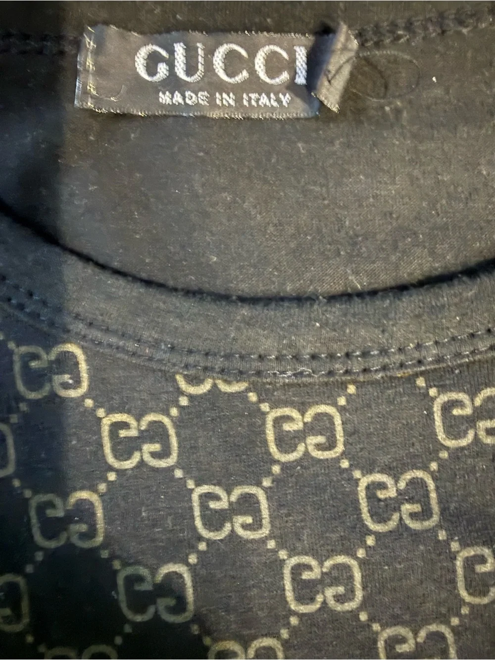 Gucci Black Long Sleeve GG Pattern shirt with historic 